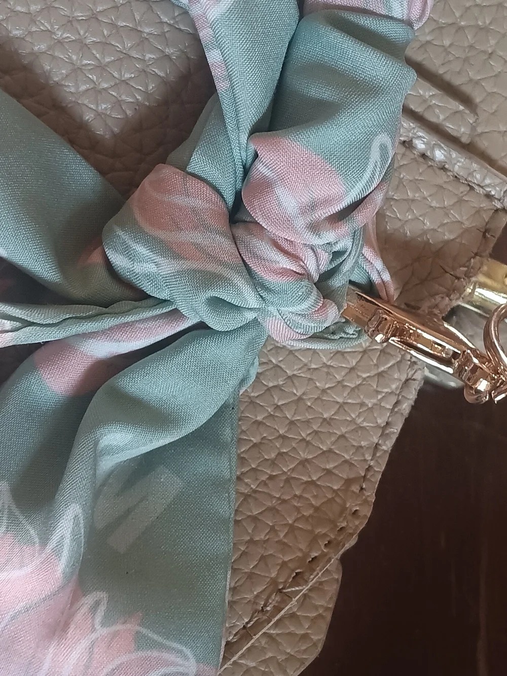 Steve Madden Cream Pebbled Satchel with Light Blue Scarf and Gold Hardware